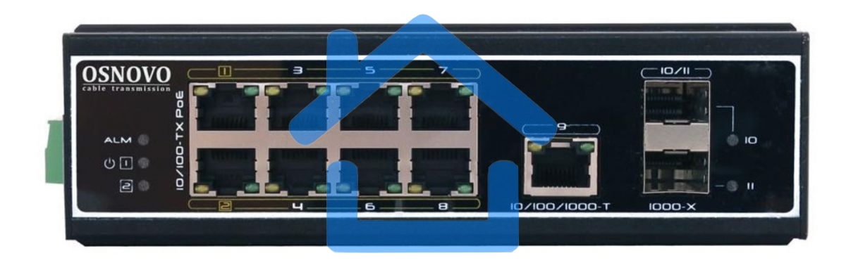 Коммутатор Osnovo SW-60812/I 8x100Mb 1G 2SFP 300W