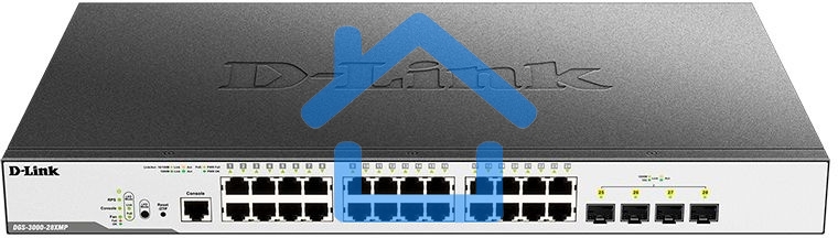 Коммутатор D-Link Switch DGS-3000-28XMP/B1A Управляемый коммутатор 2 уровня с 24 портами 10/100/1000Base-T и 4 портами 10Gbase-X SFP+ (24 порта с подд