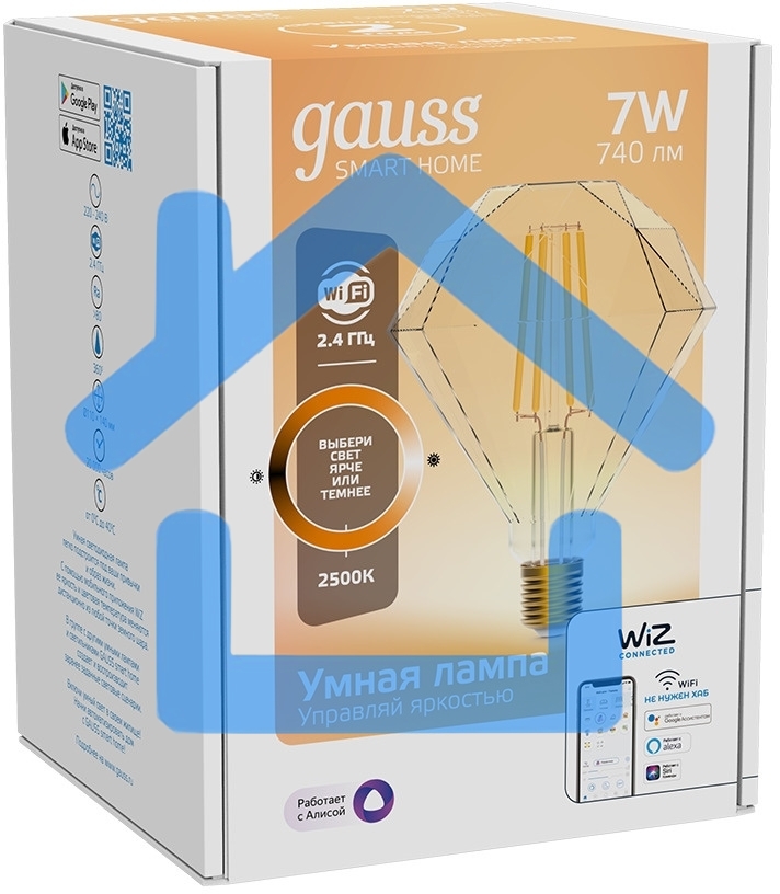 Лампа светодиодная филаментная Gauss Smart Home DIM E27 Diamond Golden 7 Вт 1/40