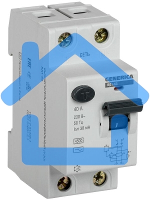 Выключатель дифференциального тока (УЗО) 2п 40А 30мА тип AC ВД1-63 GENERICA ИЭК MDV15-2-040-030