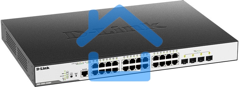 Коммутатор D-Link Switch DGS-3000-28XMP/B1A Управляемый коммутатор 2 уровня с 24 портами 10/100/1000Base-T и 4 портами 10Gbase-X SFP+ (24 порта с подд