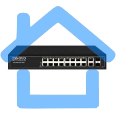 Коммутатор управляемый L2 PoE OSNOVO SW-8182/L(300W) Gigabit Ethernet на 16 RJ45 PoE + 2 x RJ45 + 2 GE SFP портов, до 30W на порт, суммарно до 300W