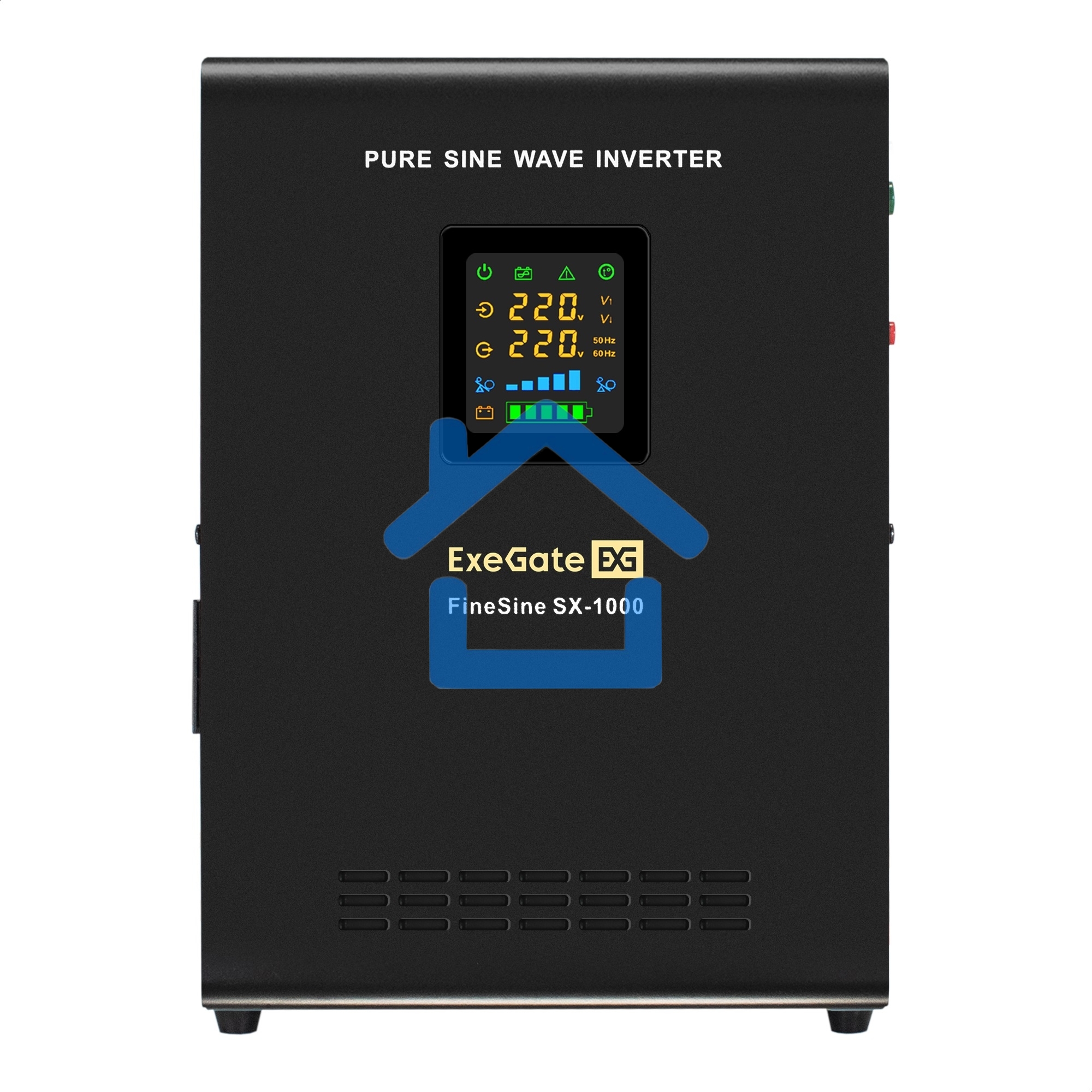 Комплект ИБП EX295997RUS + батарея 65Aч EX282982RUS 1шт (инвертор, синус, для котла, настенный) ExeGate FineSine SX-1000.LCD.AVR.2SH <1000VA/600W, чистая синусоида, цветной LCD-дисплей, AVR, 2*Schuko, линейно-интерактивный, крепление настенное/универсальн