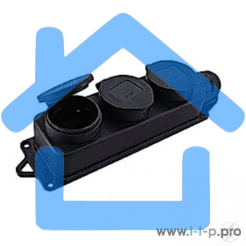 Розетка трехместная с защит. крышками каучуковая 230В 2P+PE 16A IP44 EKF PROxima