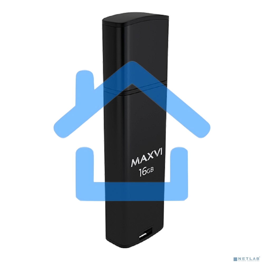 Флешка USB R/W Maxvi MP2 16Gb USB 2.0 black, монолит с колпачком, ABS пластик + металл