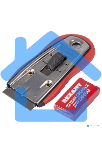 Скребок с выдвижным лезвием, обрезиненный корпус, 5 запасных лезвий в комплекте Rexant