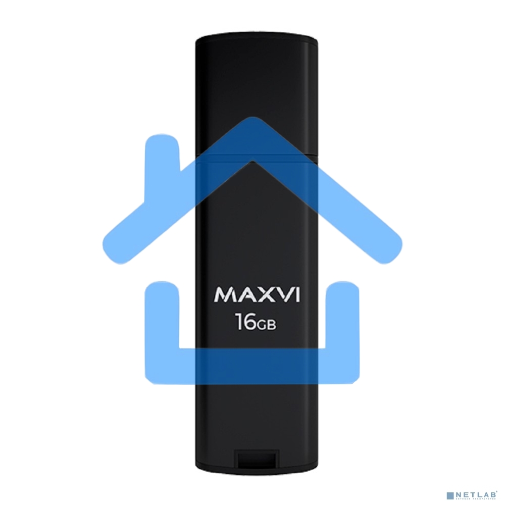 Флешка USB R/W Maxvi MP2 16Gb USB 2.0 black, монолит с колпачком, ABS пластик + металл