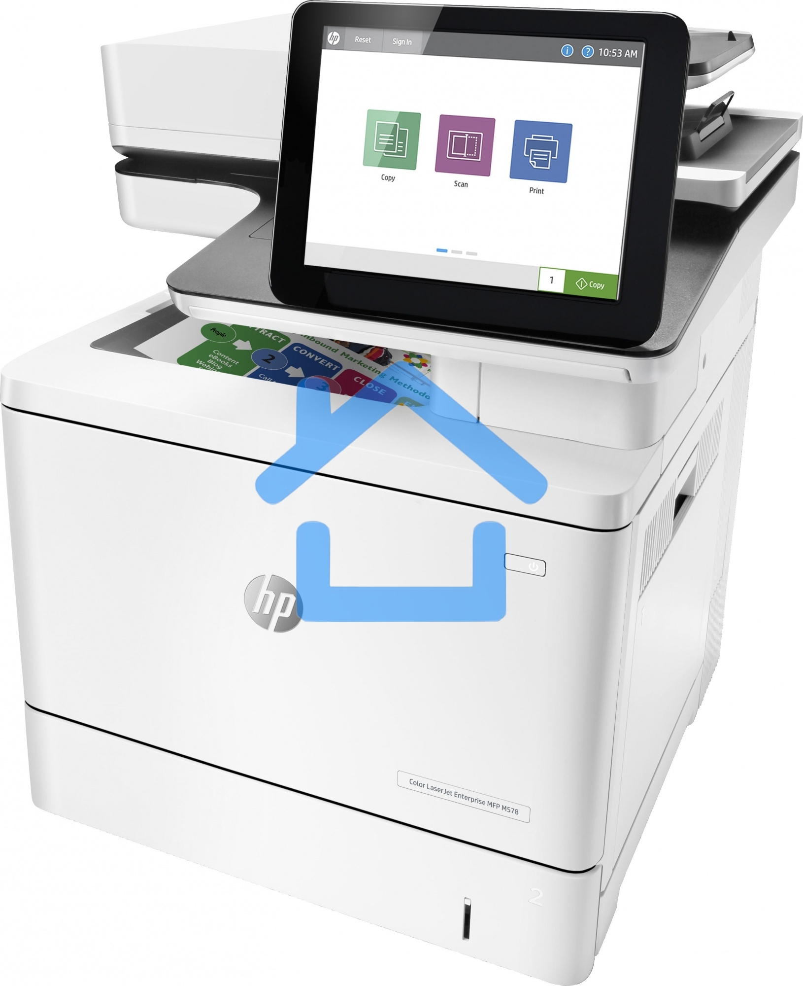 МФУ лазерное HP Color LaserJet Ent M578dn (7ZU85A), A4, цветной, печ. до 38 стр/мин., скан. до 43 стр/мин. (ч/б) 38 стр/мин. (цвет), 1200 x 1200 dpi (печать) 600x600dpi (скан.), USB, RJ-45, Air Print, Mopria