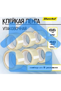 Клейкая лента упаковочная Silwerhof Eco прозрачная, ширина 48мм, длина 66м 38мкм полипропилен спайка (упаковка: 6шт)