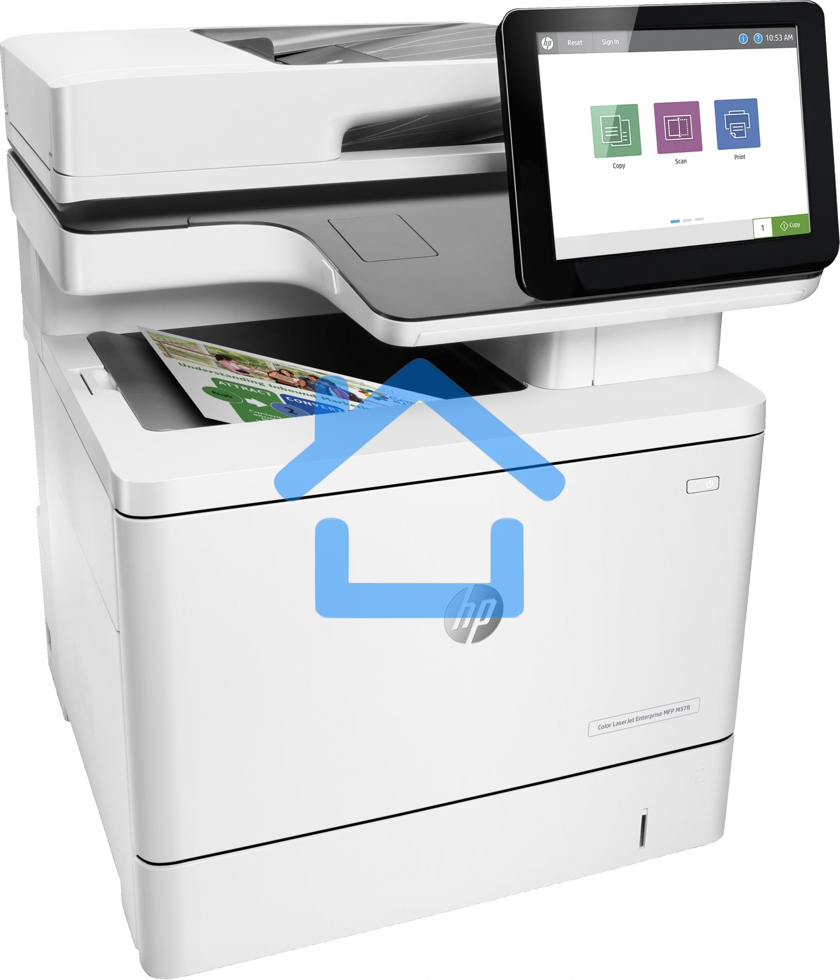 МФУ лазерное HP Color LaserJet Ent M578dn (7ZU85A), A4, цветной, печ. до 38 стр/мин., скан. до 43 стр/мин. (ч/б) 38 стр/мин. (цвет), 1200 x 1200 dpi (печать) 600x600dpi (скан.), USB, RJ-45, Air Print, Mopria