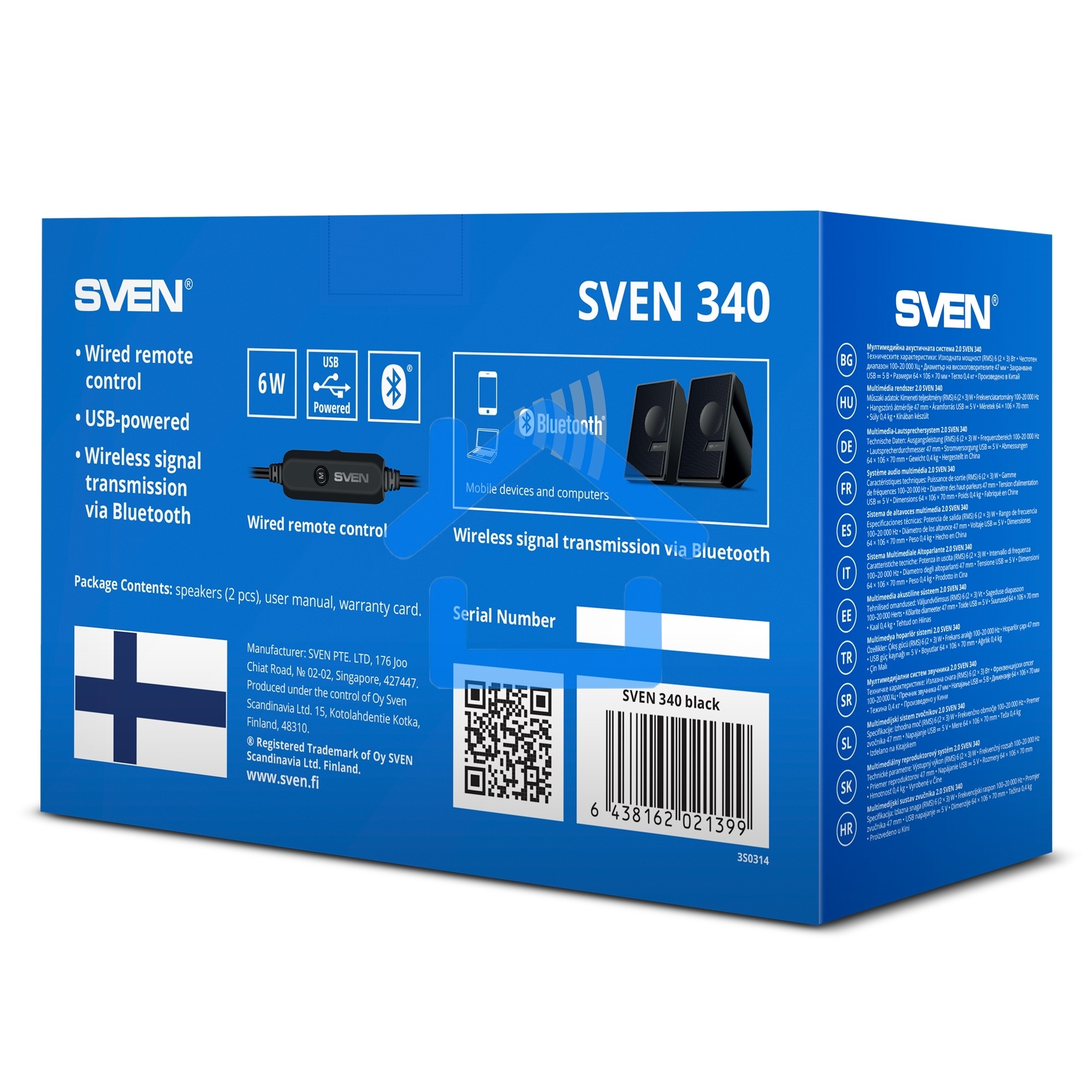 Акустическая система SVEN АС 340, черный (6 Вт, питание USB, Bluetooth)