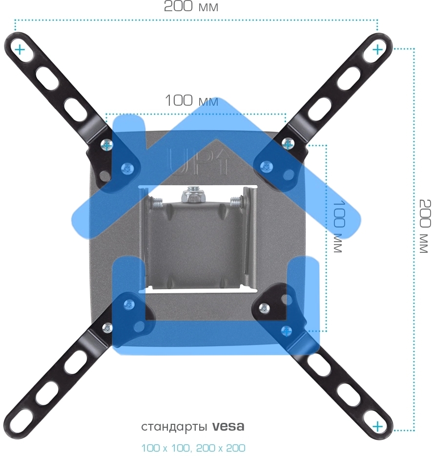 Удлинитель для кронштейнов Kromax ADAPTER-200, черный, 80 шт/уп, Адап. стал. унив. для TV, max VESA 200x200 мм., max вес 20 кг.