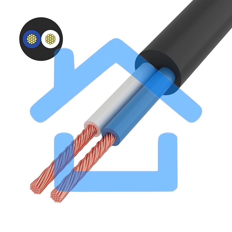 Провод соединительный ПВС 2x1,5 мм², черный, длина 20 метров, ГОСТ 7399-97 Rexant