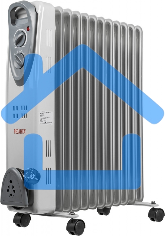 Обогреватель масляный Ресанта ОМ-12Н (11 секций) белый, 2500 Вт, 25 м2, термостат