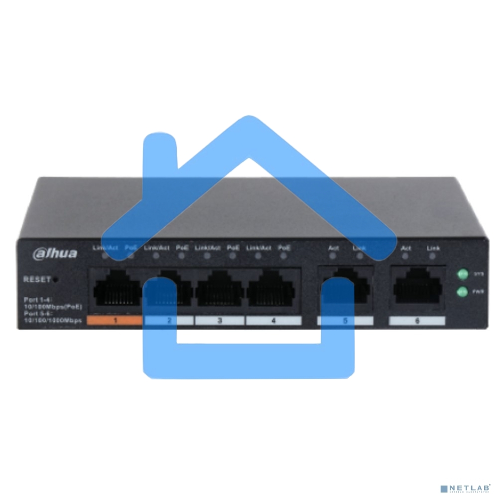 Коммутатор Dahua DH-CS4006-4ET-60 (L2) 4x100Мбит/с 2xКомбо(1000BASE-T/SFP) 30W управляемый