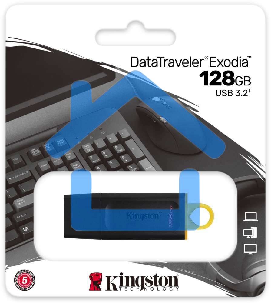 Флешка USB R/W Kingston 128Gb USB3.2 Gen1 DataTraveler Exodia (Black + Yellow)