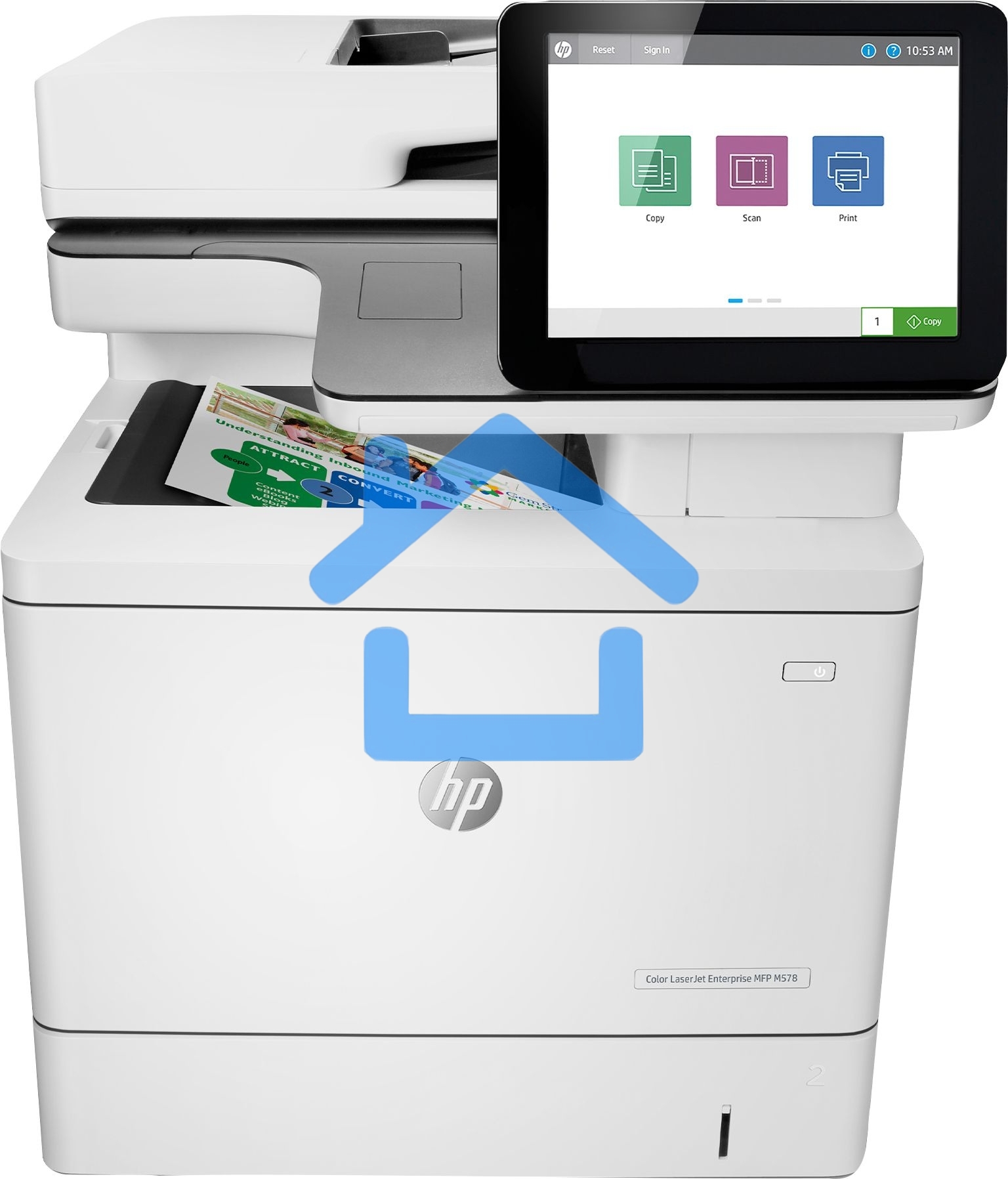 МФУ лазерное HP Color LaserJet Ent M578dn (7ZU85A), A4, цветной, печ. до 38 стр/мин., скан. до 43 стр/мин. (ч/б) 38 стр/мин. (цвет), 1200 x 1200 dpi (печать) 600x600dpi (скан.), USB, RJ-45, Air Print, Mopria