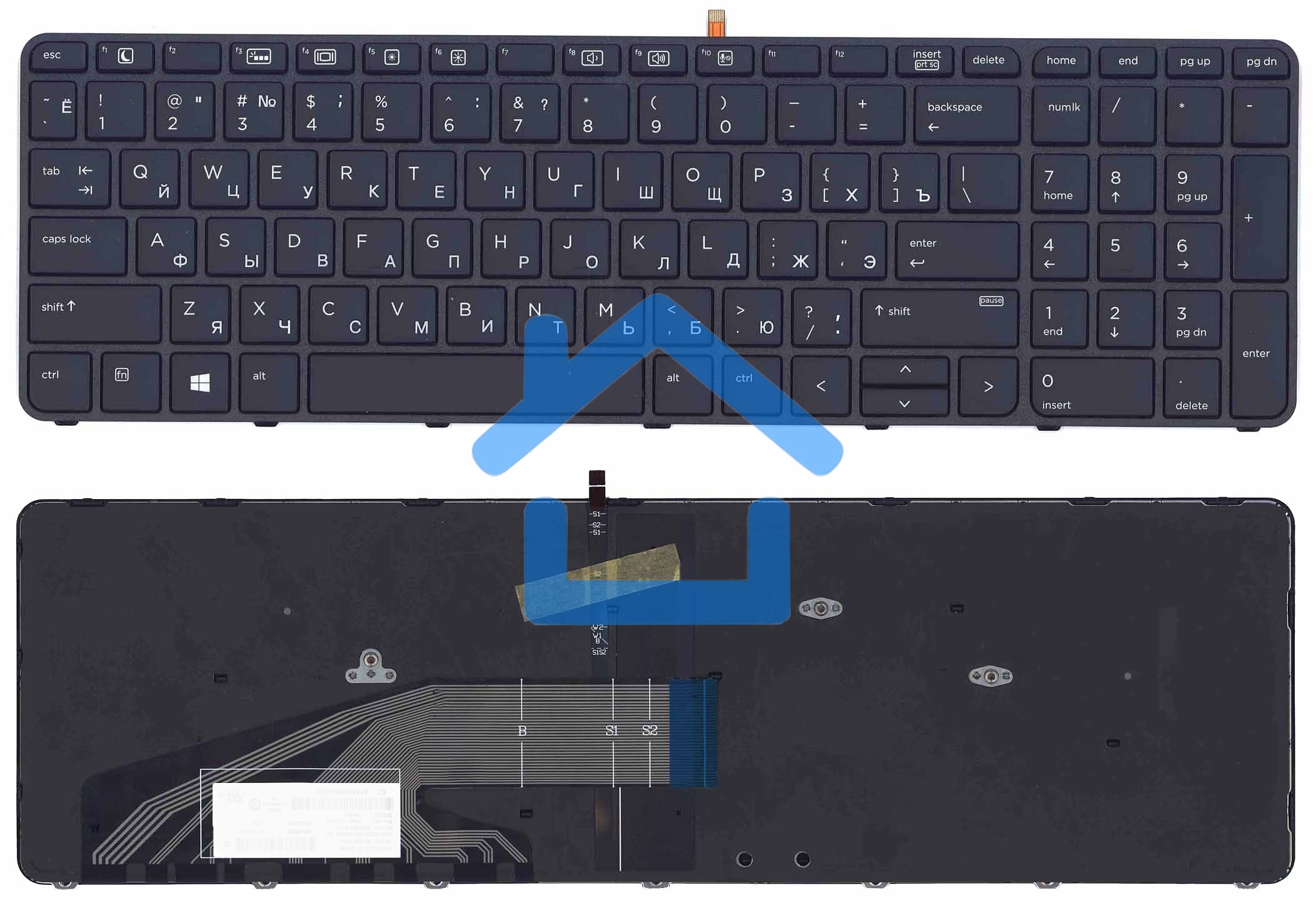 Клавиатура для ноутбука HP ProBook 450 G3 455 G3 черная с подсветкой
