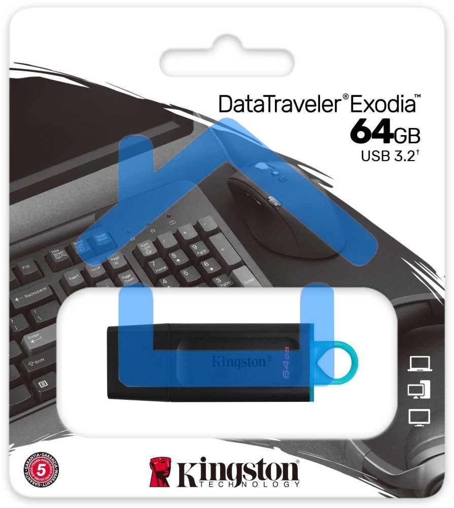 Флешка USB R/W Kingston 64Gb USB3.2 Gen 1 DataTraveler Exodia (Black + Teal)