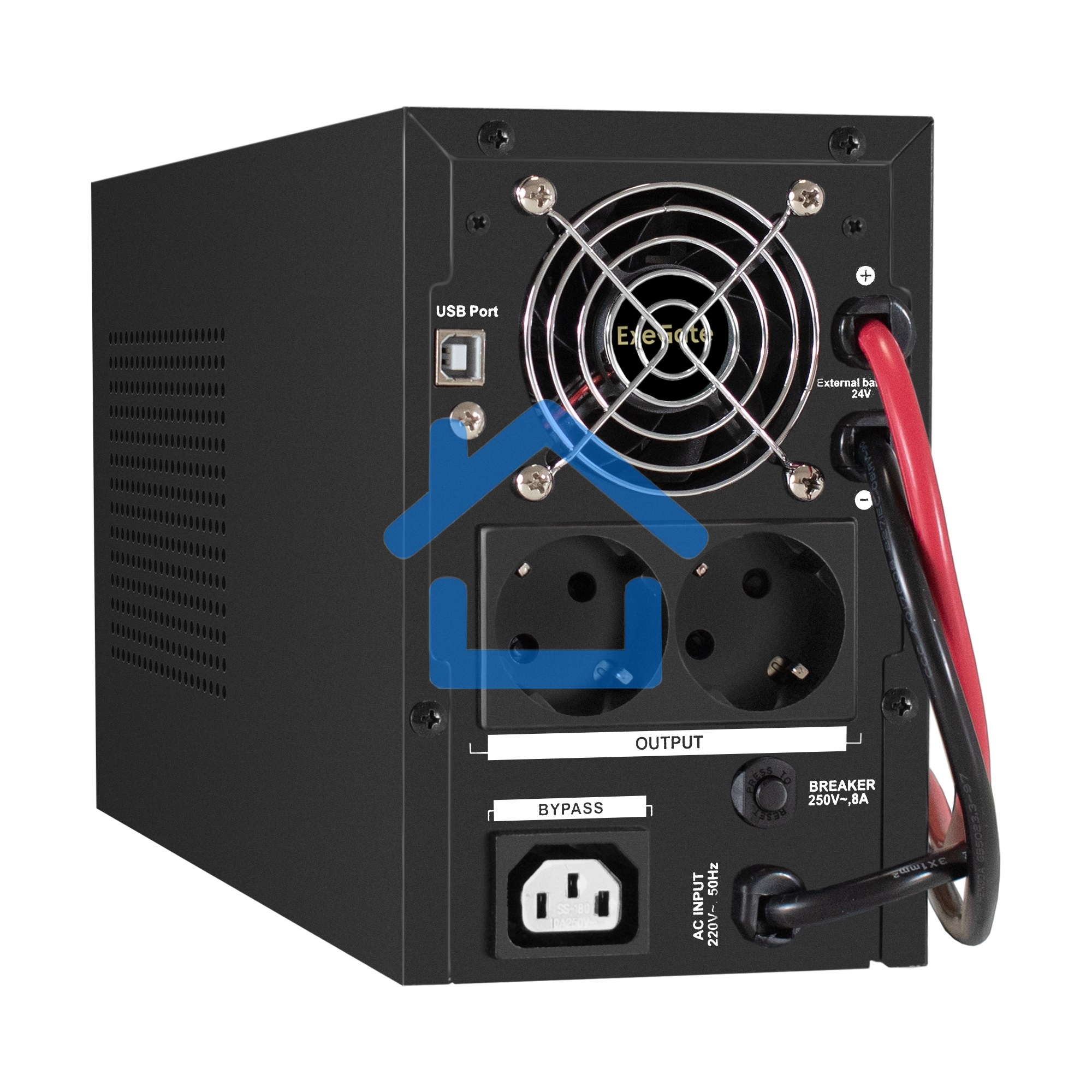 Комплект ИБП EX295987RUS + батарея 45Aч EX285666RUS 2шт (инвертор, синус, для котла) ExeGate SineTower SZ-1000.LCD.AVR.2SH.1C13.USB <1000VA/800W, чистый синусоида, LCD дисплей, AVR, 2*Schuko+1*C13, USB, линейно-интерактивный, черный> + батарея ExeGate HRL