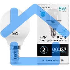 Лампа светодиодная LED Gauss 8Вт E14 220В 4100К Elementary шар 53128