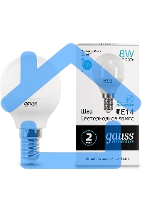 Лампа светодиодная LED Gauss 8Вт E14 220В 4100К Elementary шар 53128