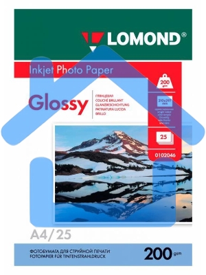 Фотобумага LOMOND Одностороняя Глянцевая, 200г/м2,A4 (21X29,7)/25л. для струйной печати