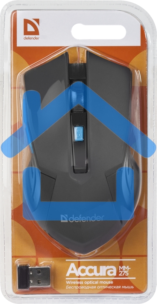 Мышь беспроводная Defender Accura MM-275 синий, 1600 dpi, радиоканал, USB, кнопки - 6
