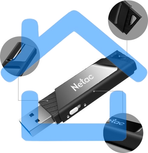 Флешка USB R/W Netac U336S NT03U336S-032G-30BK, 32Gb, USB3.0, пластиковая с защитой от записи