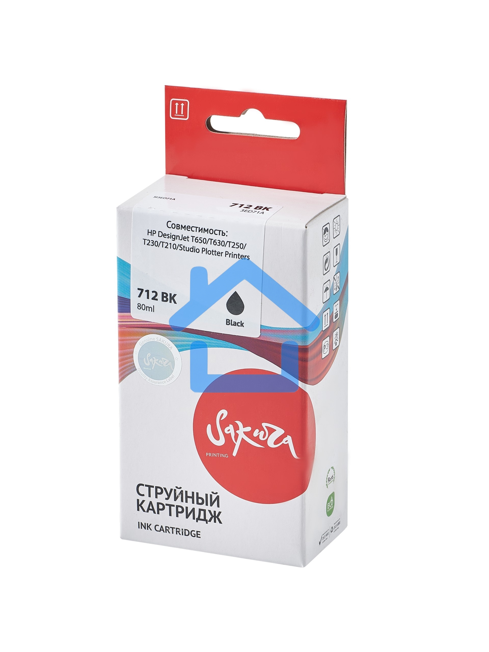 Струйный картридж Sakura 3ED71A (№712 Black) для HP, черный, водорастворимый тип чернил, 80 мл.