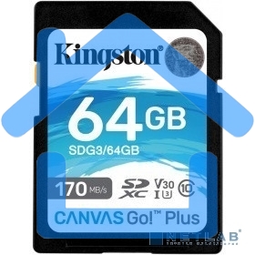 Флеш карта Kingston 64GB SDXC Canvas Go Plus 170R C10 UHS-I U3 V30 EAN: 740617301397