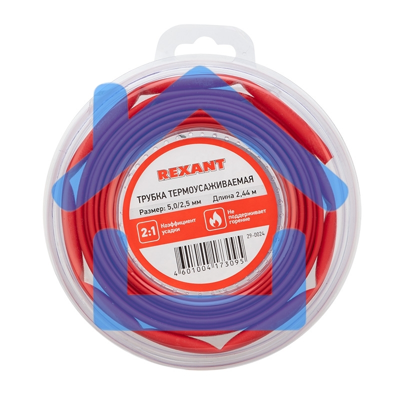 Трубка термоусаживаемая 5,0/2,5 мм красная, ролик 2,44 м Rexant