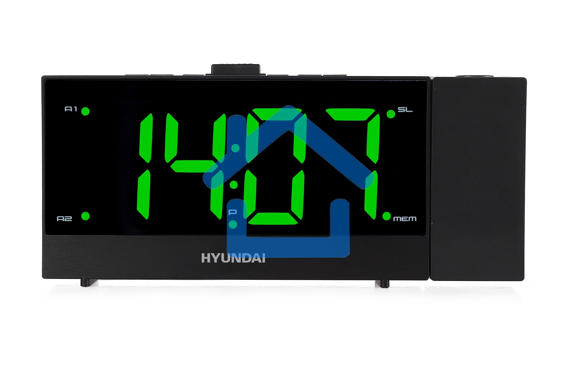 Радиобудильник Hyundai H-RCL243 черный LCD проек.изоб. подсв:зеленая часы:цифровые FM