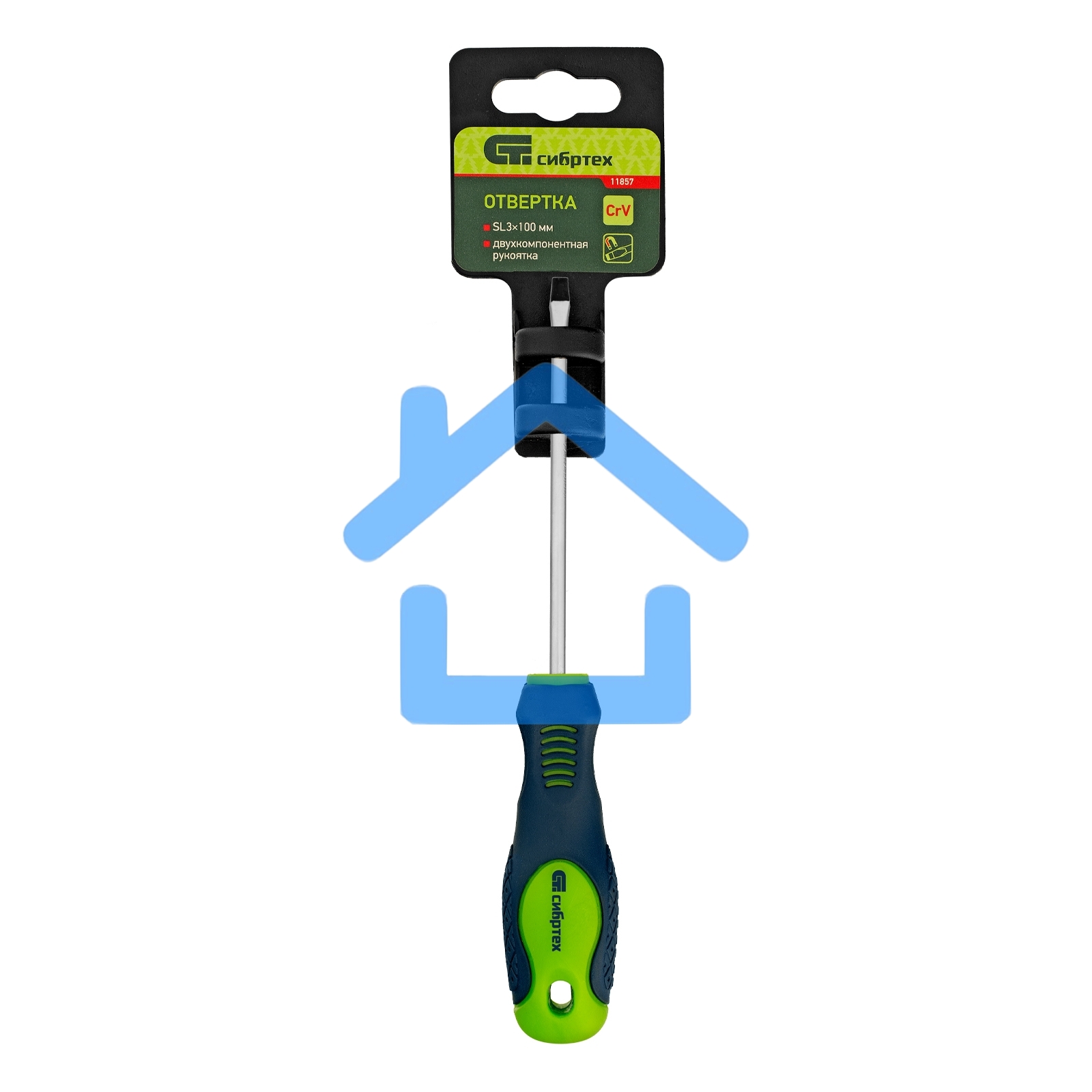 Отвертка, SL3,0 х 100 мм, CrV, 2-х компонентная рукоятка Сибртех