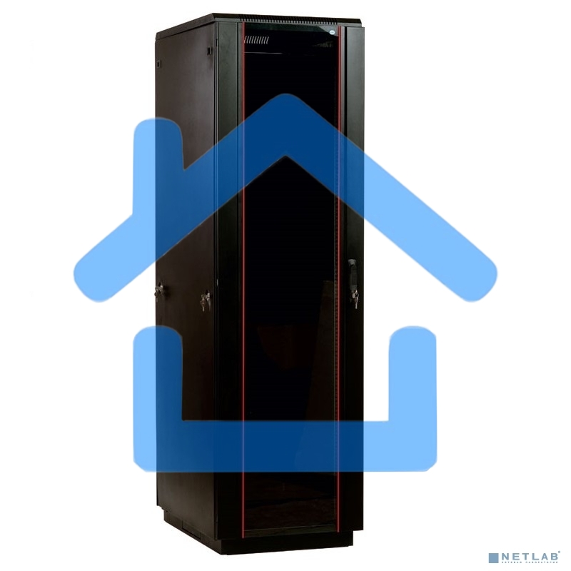 Шкаф телекоммуникационный напольный 42U (600x1000) дверь стекло (3 места), черный