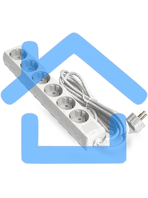 Удлинитель ExeGate ECE-6-5W (EX285836RUS), белый, 5 м, евровилка с заземлением, 6 евророзеток с заземлением, 2200 Вт