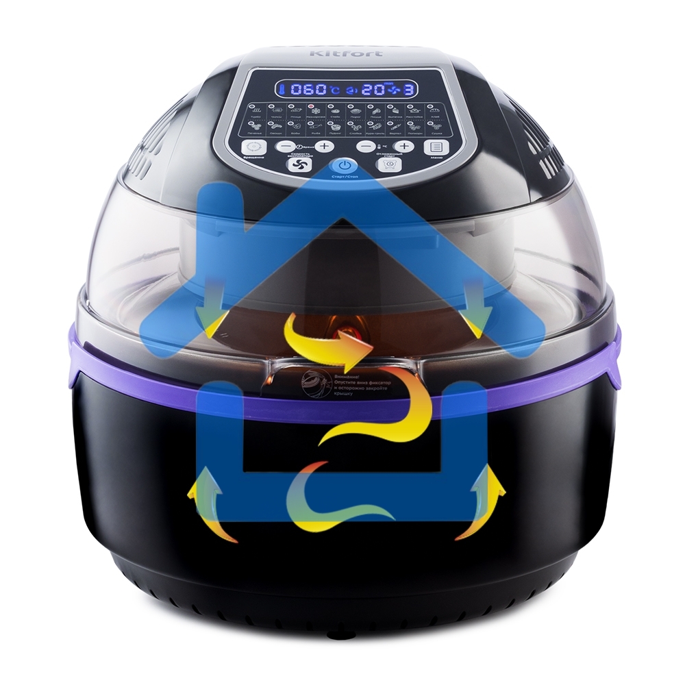 Аэрогриль Kitfort КТ-2219-1 Мощность 1200–1400 Вт.Емкость чаши 10 л. черный