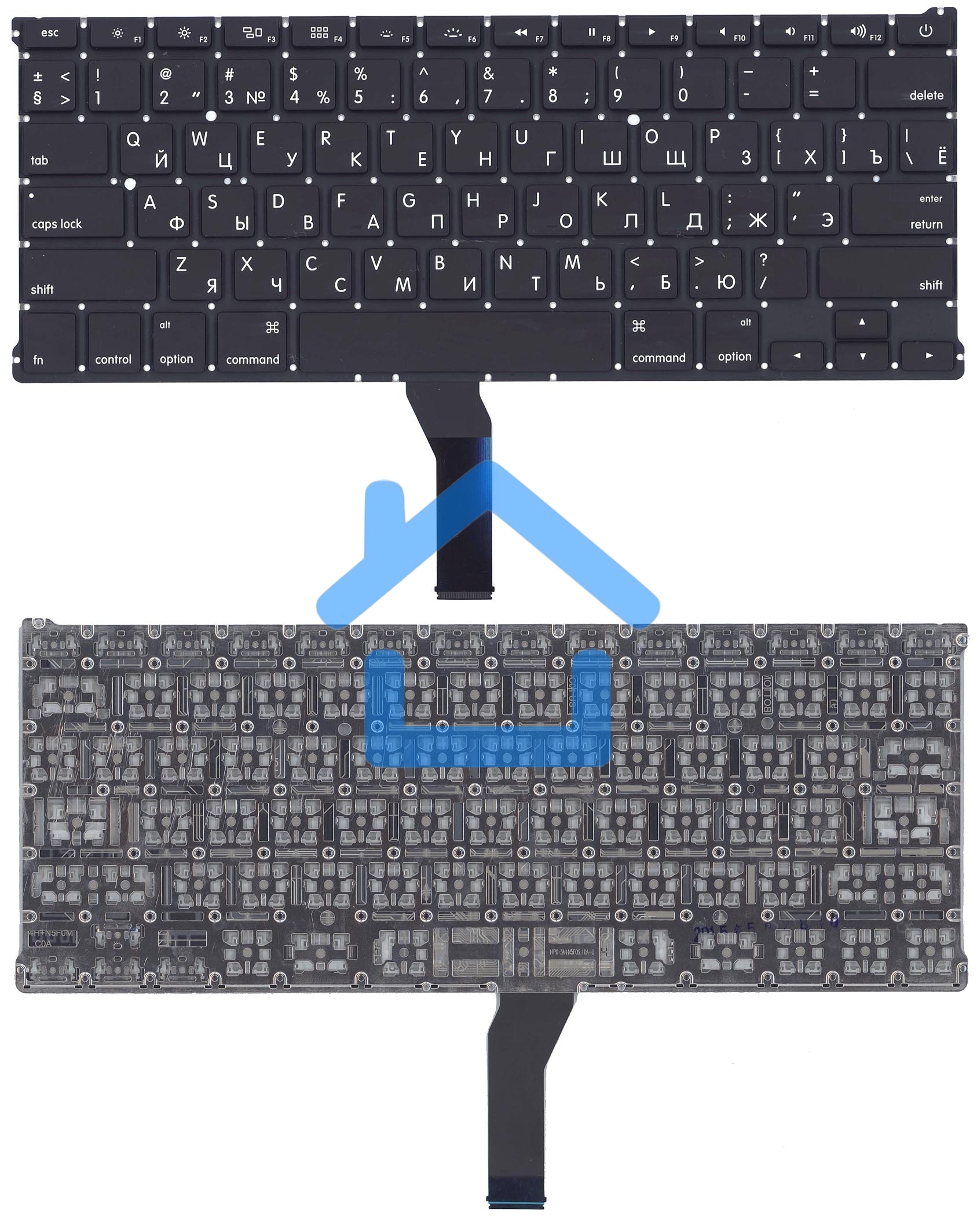 Клавиатура для ноутбука MacBook A1369 2011+ черная с подсветкой, плоский ENTER