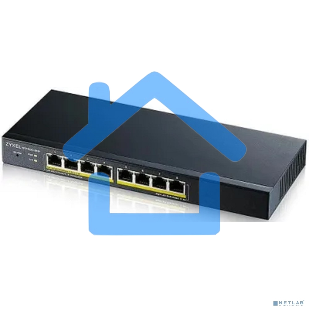 Коммутатор Smart L2 PoE+ Zyxel GS1900-8HP, 8xGE PoE+, настольный, бесшумный, бюджет PoE 70 Вт