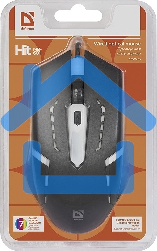 Мышь проводная Defender Hit MB-601 черный, 1200 dpi, USB, кнопки - 4