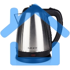 Чайник электрический Galaxy GL 0304, серый, металл, 2000 Вт, 1,8 л, съемный фильтр, шкала уровня воды