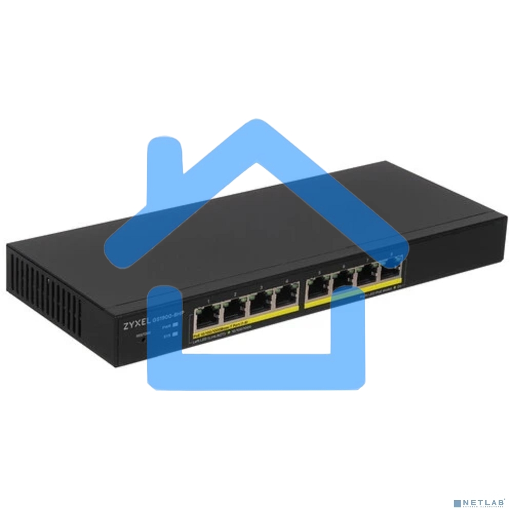 Коммутатор Smart L2 PoE+ Zyxel GS1900-8HP, 8xGE PoE+, настольный, бесшумный, бюджет PoE 70 Вт