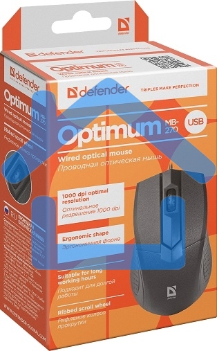 Мышь проводная Defender Optimum MB-270 черный, 1000 dpi, USB, кнопки - 3