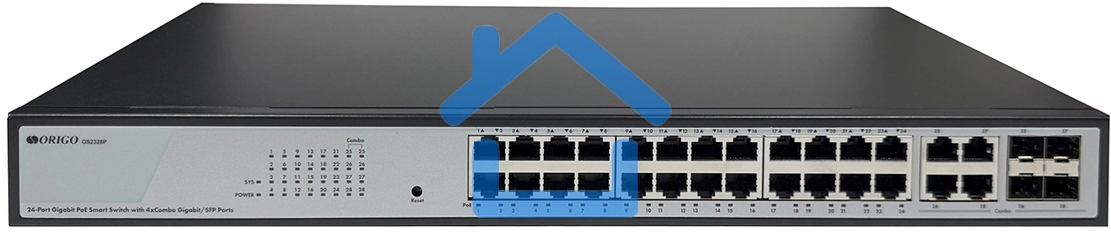 Коммутатор Origo OS2328P/360W OS2328P/360W/A1A (L2) 24x1Гбит/с 4xКомбо(1000BASE-T/SFP) 24PoE 360W настраиваемый