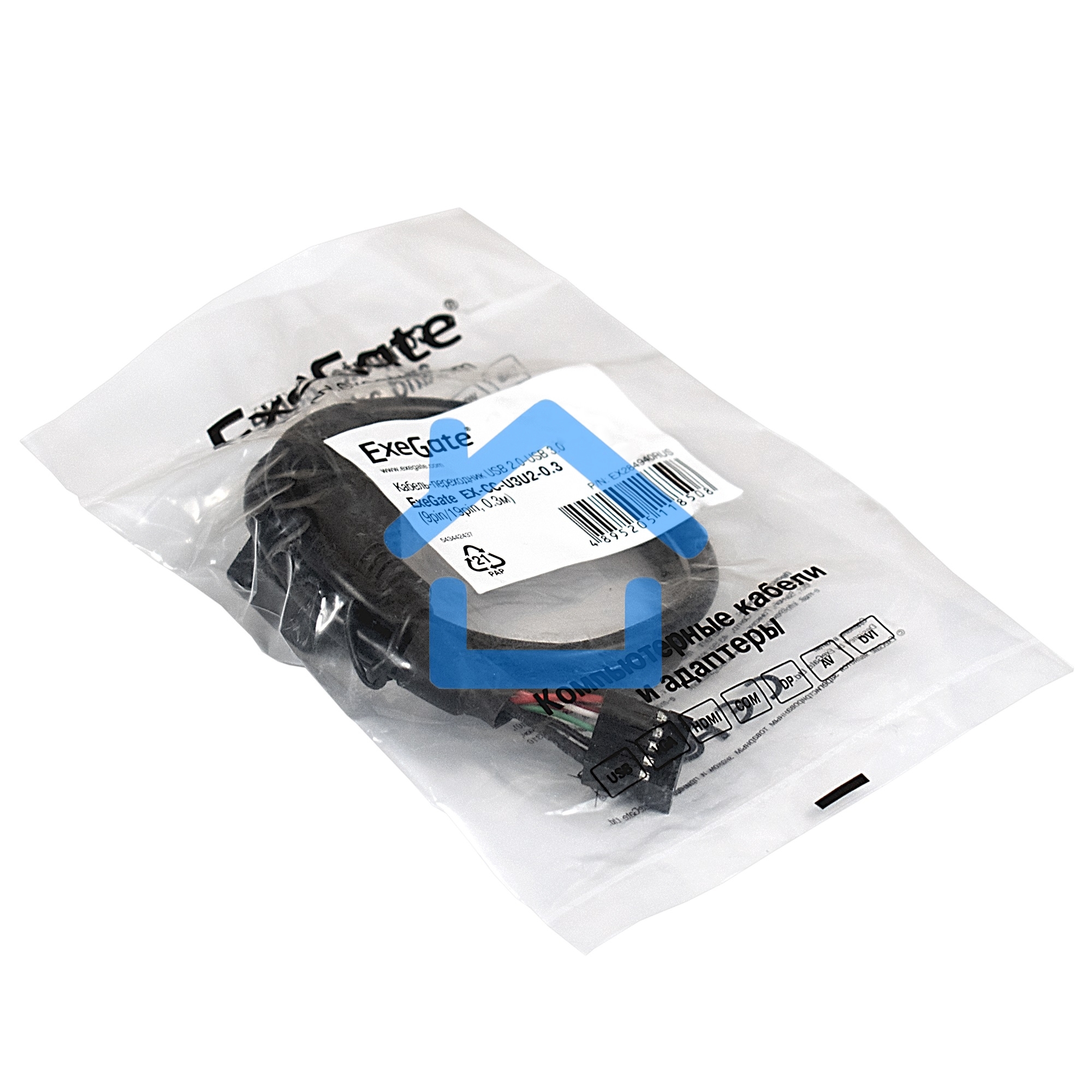 Кабель-переходник ExeGate EX284940RUS USB 2.0-USB 3.0 ExeGate EX-CC-U3U2-0.3 (9pin/19pin, 0,3м)