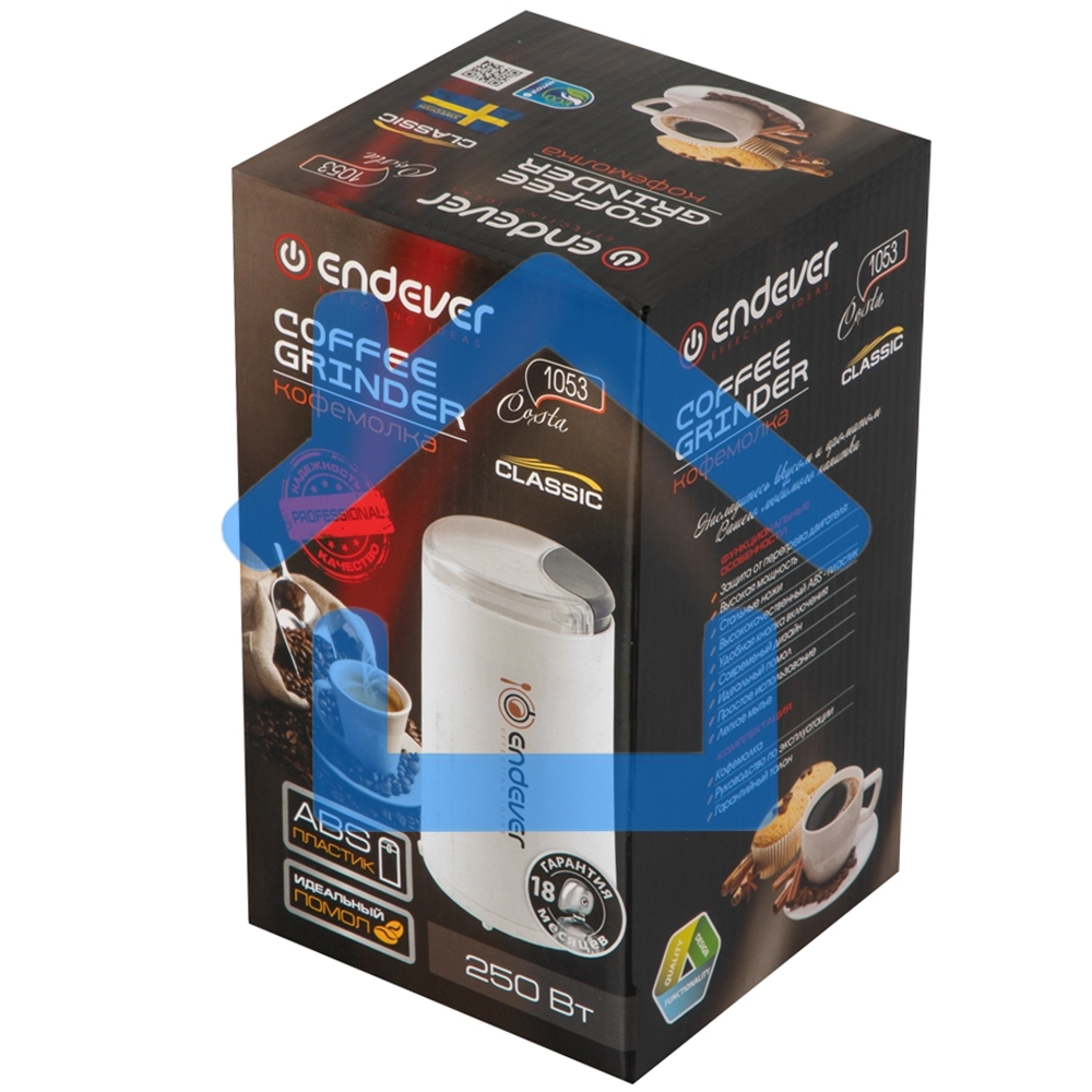Кофемолка Endever Costa-1053, 250 Вт, 15000 об/мин, вес продукта для помола 100 гр, ABS-пластик, защита от перегрева двигателя