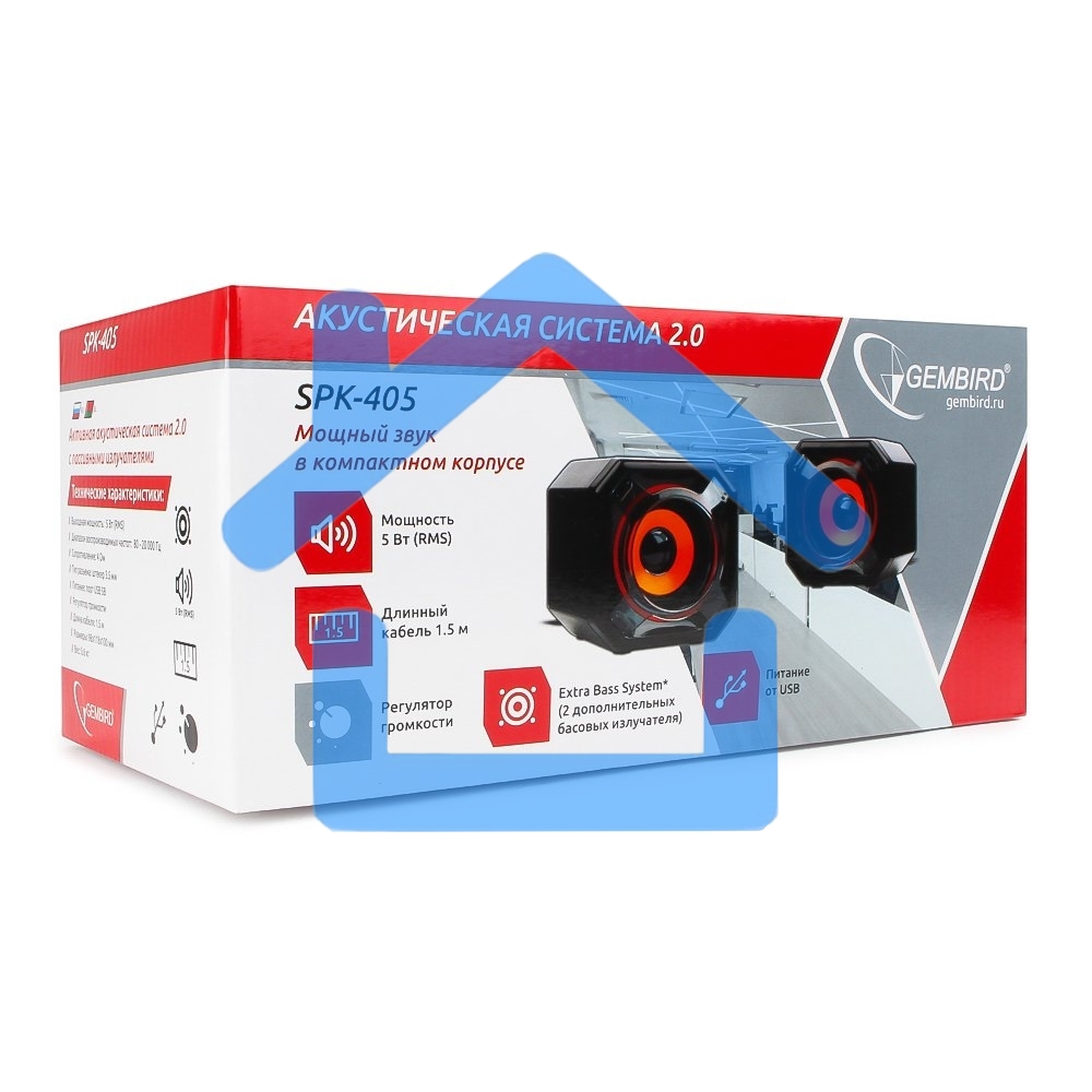 Акустическая система 2.0 Gembird SPK-405, пассив. излучатели, черный, 5 Вт, рег. громкости USB-питание