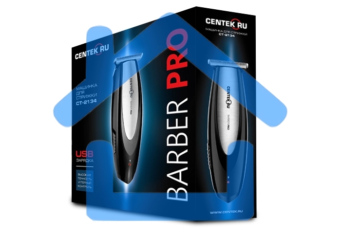 Машинка для стрижки Centek CT-2134 (чер/сталь) 3 насадки, USB зарядка, время работы 55 мин