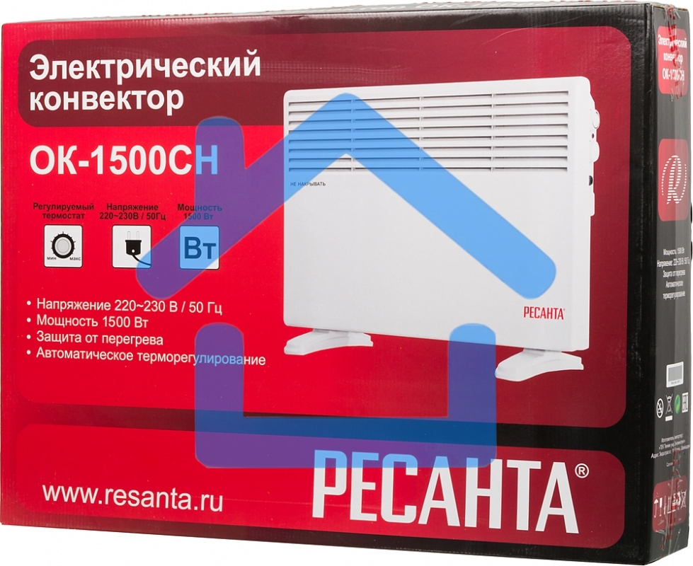 Конвектор Ресанта ОК-1500СН белый, 1500 Вт, 15 м2, термостат