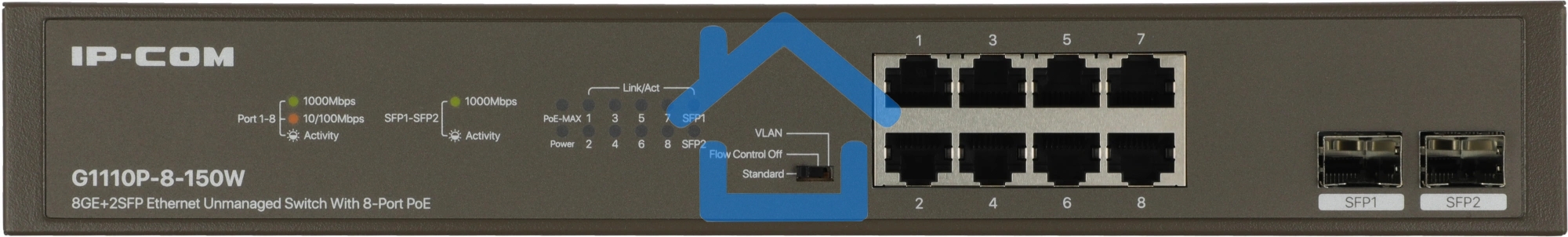 Неуправляемый коммутатор IP-COM G1110P-8-150W Ethernet 8GE+2SFP С 8-Портовым PoE